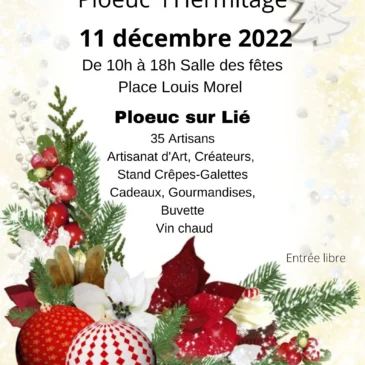 Affiche publicitaire sur l'organisation du marché de noël de ploeuc-l'hermitage de 11/12/2022