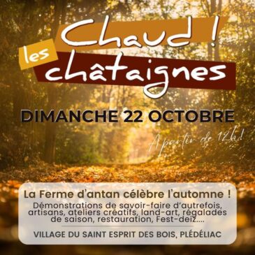 Affiche de la fête de la chatigne ce dimanche 22 octobre à partir de midi à la ferme d'antan de pledeliac