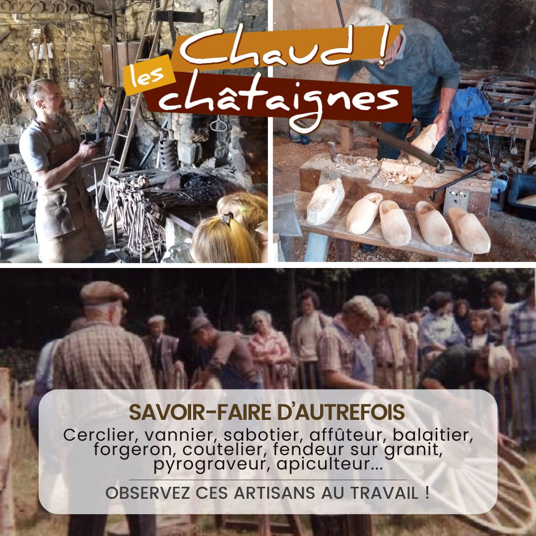 Artisan forgeron, sabotier, cordier en action à la fete de la chataigne de la ferme d'antan à pledeliac